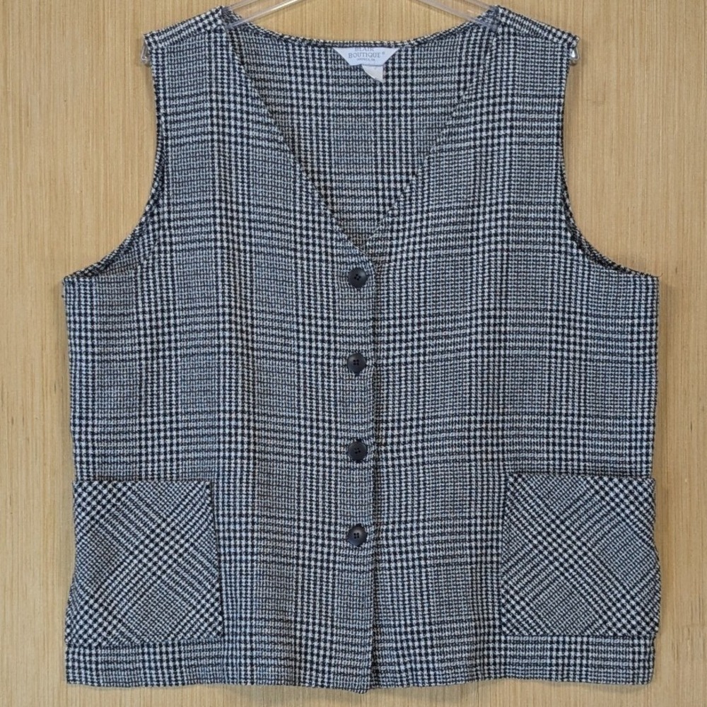 Blair Boutique Womens Vintage 90s Preppy Dark Academia Retro Black Plaid Vest 3X